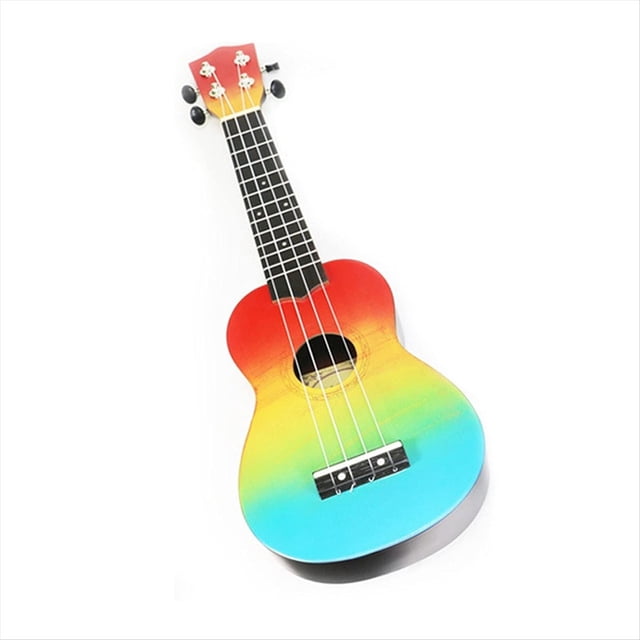 Ukelele Soprano de Madera de 21 Pulgadas, Guitarra Hawaiana, Guitarra para Estudiantes y Niños, Arcoíris.