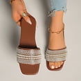 thumbnail image 5 of Narveanno Women's Pearl Decor Square Toe Sandals Leather Open Toe Flat Slip On Slides Brown 9.5, 5 of 7
