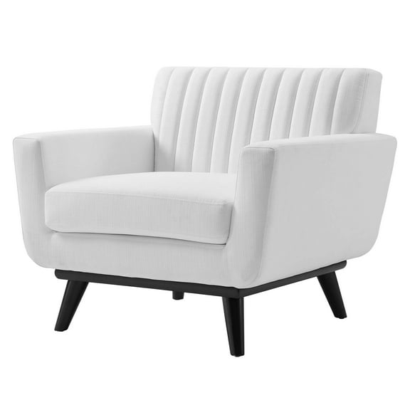 Tufted Armchair Accent Chair, Fabric, White, Modern Contemporary Urban Design, Living Lounge Room Hotel Lobby Hospitality