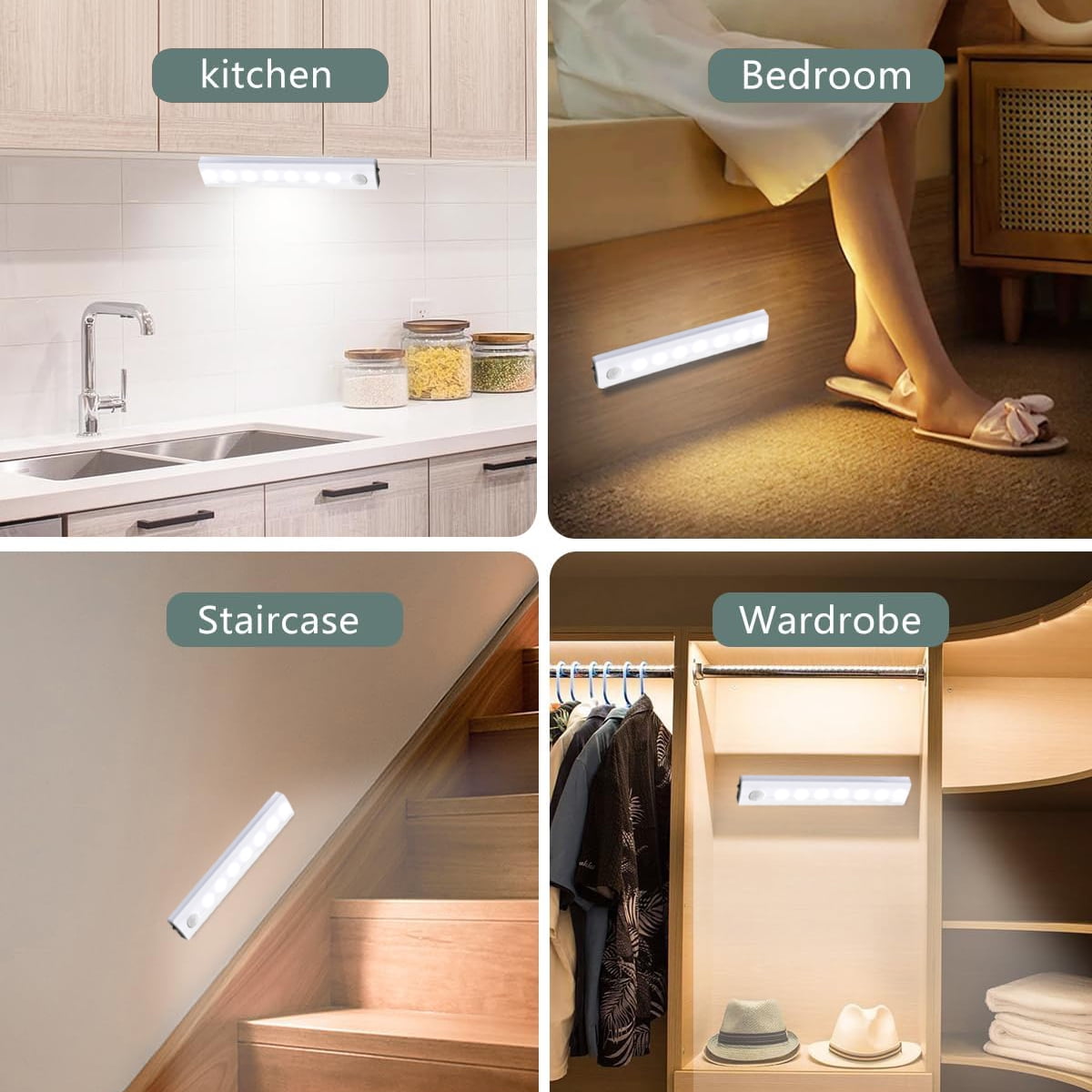 LED Closet Light with Charging Station, Wireless Rechargeable Motion Sensor Lights Indoor, Magnetic Under Cabinet Lighting for Kitchen Bookshelf Wardrobe Cupboard