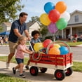 thumbnail image 3 of Wooden Garden Wagon with Steel Frame & Removable Sides, Utility Cart with 176 lb Capacity & All-Terrain Tires for Yard Work Garden Camping Beach Picnic Toy Storage, Red+White, 3 of 18