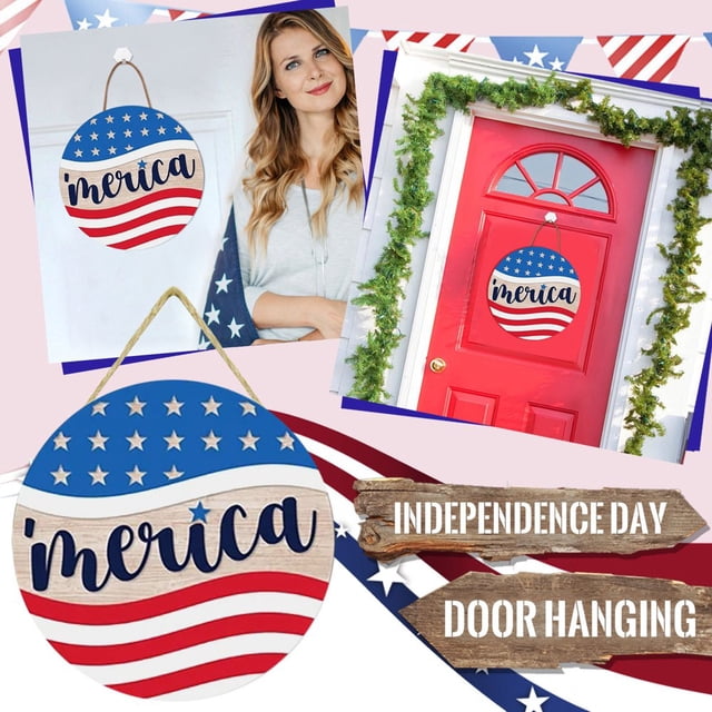 11.81” July Fourth Door Decorations Red White and Blue Door Signs C