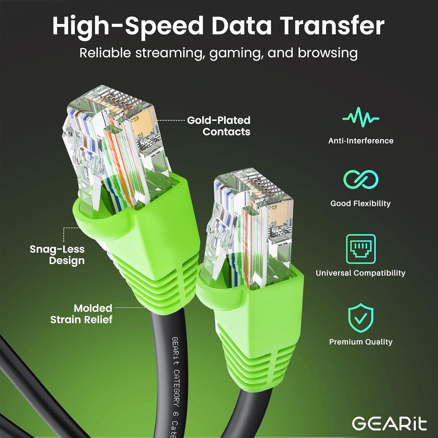 GearIT Copper Clad Aluminum Cat6 Ethernet Cable, Outdoor Direct Burial Network Cable, Black, 100 ft