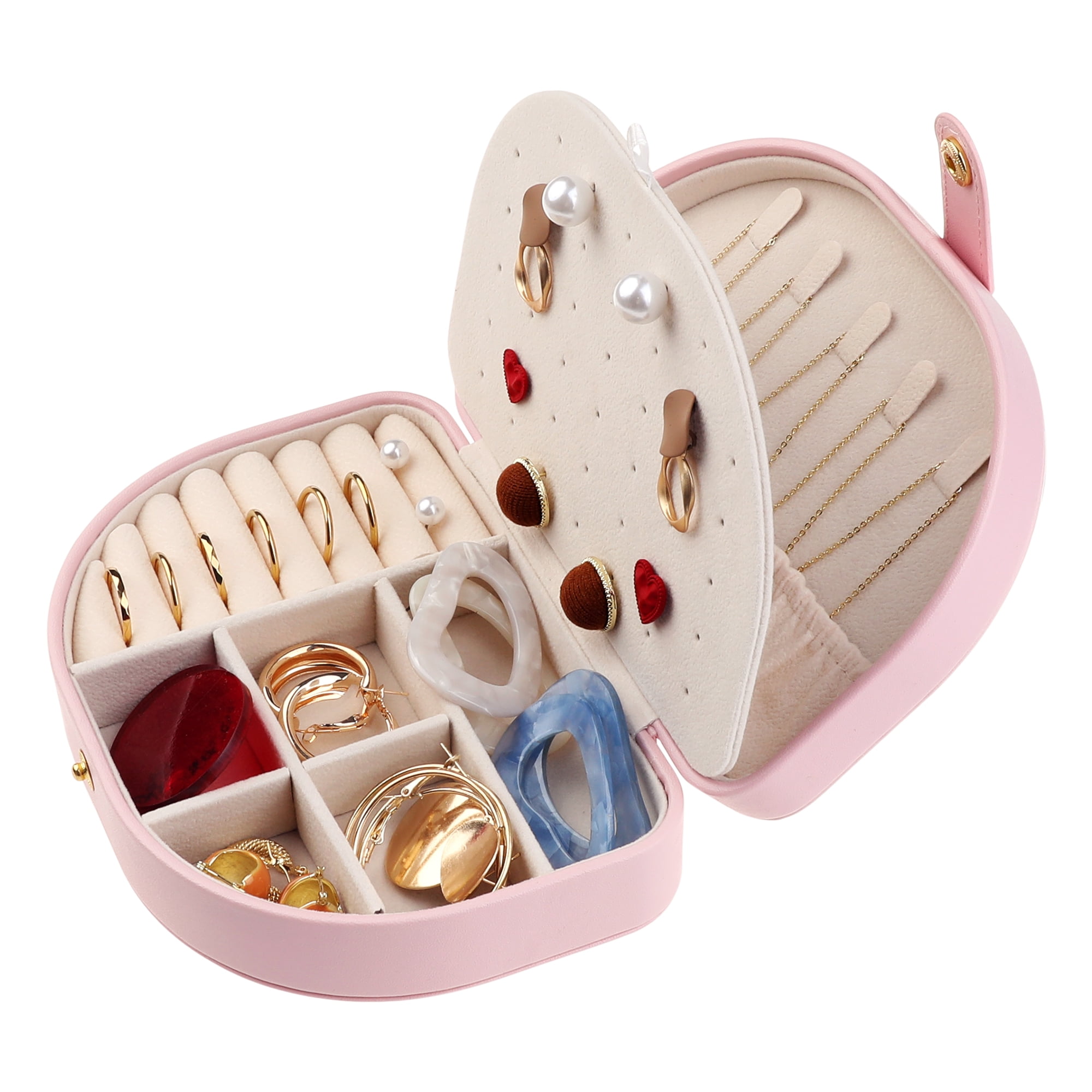 Unique Bargains Jewelry Box Small Portable PU Leather Seashell-Shaped Jewelry Case Pink
