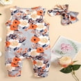 thumbnail image 2 of Bébé bébé Filles Mignon Rompers Imprimé Floral Cou Combinaison Sans Manches d'Été Bodysuits avec Arc Bandeau, 2 of 7
