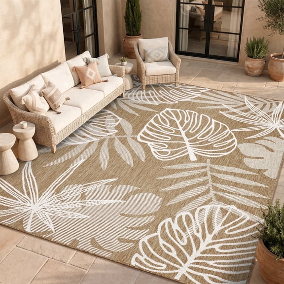 SIXHOME Outdoor Rugs 8'x10' Patio Rug Tropical Indoor Outdoor Rugs Polypropylene Washable Non Shedding, Easy Clean, Waterproof, Durable Outdoor Carpet for Porch Balcony Deck Neutral Brown