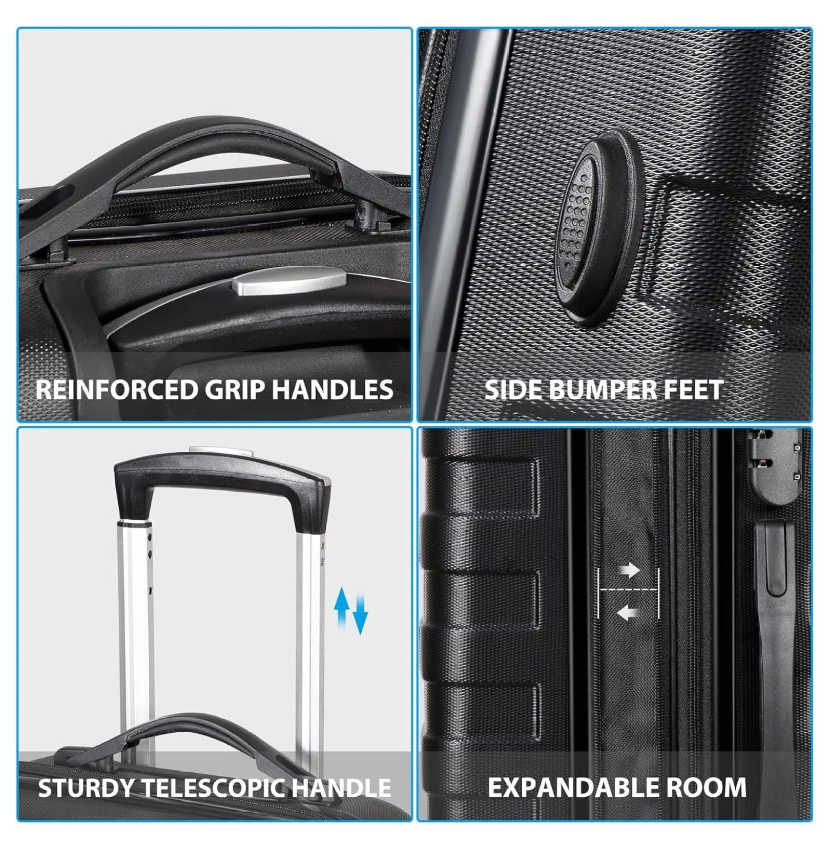 22 Inch Hardside Expandable Luggage ,Carry On Luggage With Spinner Wheels,Travel Suitcase Black