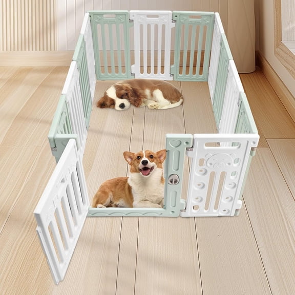 Dog Playpen 50"X40"X25" Pet Safety Fence Puppy Enclosure Expandable Dog  Pen Indoors Green and White