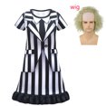 thumbnail image 3 of Halloween Girls Clothes Movie B-BeetleJuice 2 Cosplay Costume Kids Underworld Masters Cosplay Striped Dress Performance Costumes, 3 of 5