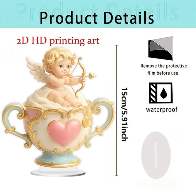 Wozhuo Romantic Tea Cup Acrylic Ornament Gift For Lover Day Easter Home Decor