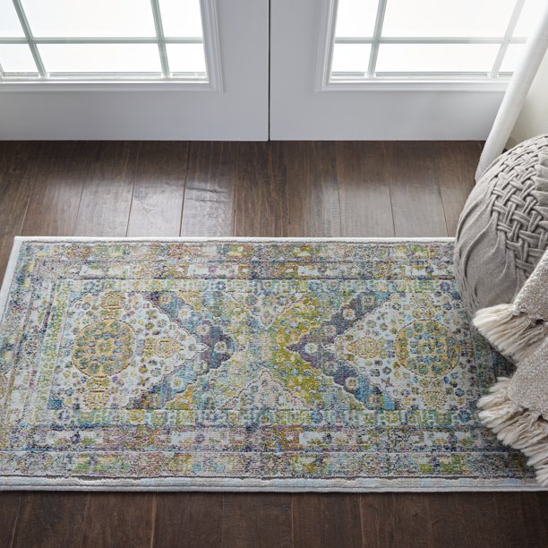 Nourison Global Vintage Farmhouse Bordered Blue/Green Area Rug