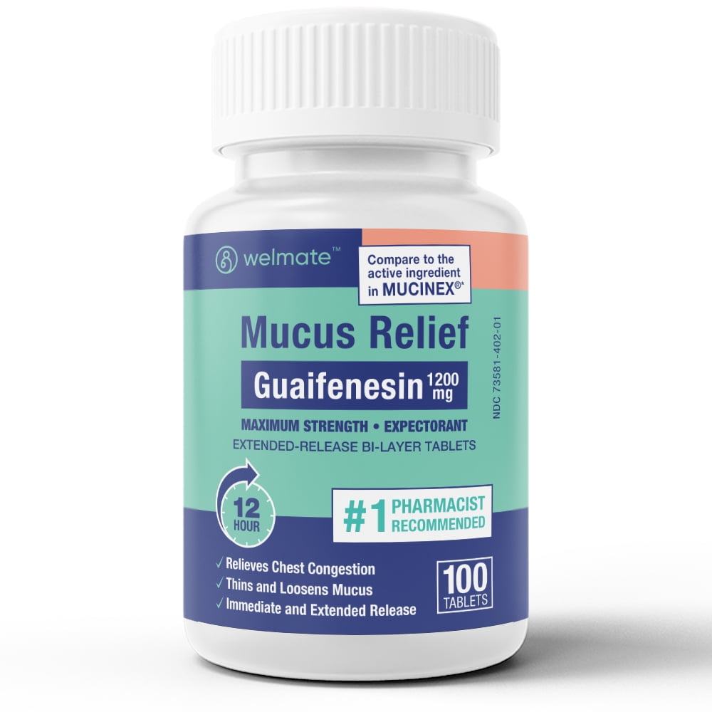 Welmate Mucus Relief Guaifenesin 1200 mg Maximum Strength 100 Count