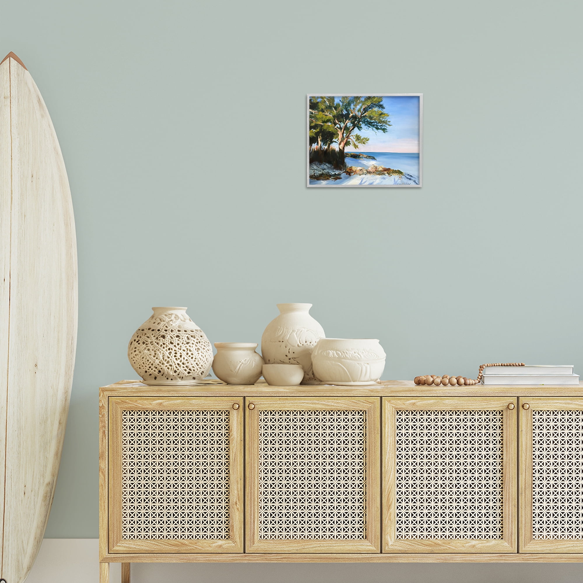 Stupell Industries White Sand Beach Landscape Painting Gray Framed Art Print Wall Art, 14 x 11