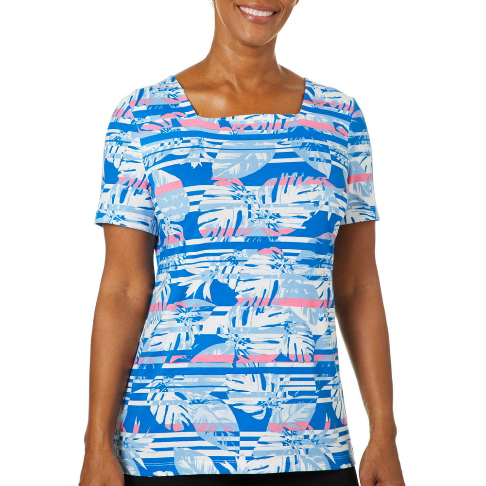 Coral Bay - Coral Bay Womens Tropical Palm Leaf & Stripe Square Neck ...
