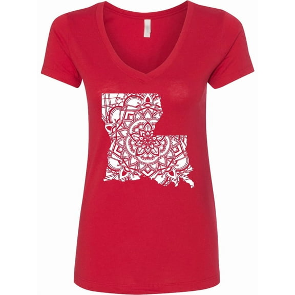 Inktastic Louisiana Silhouette Mandala Women's V-Neck T-Shirt