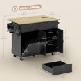 thumbnail image 2 of Black Kitchen Island Cart with Drop Leaf & Charging Station | Mobile Kitchen Island Table with Storage & Trash Cabinet - 51" W, 2 of 7