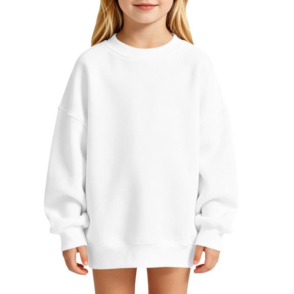 Ruyang Youth Girls Oversized Sweatshirt Drop Shoulder Crewneck Kids Long Sleeve Pullover Soft Polyester Casual Basic Tops