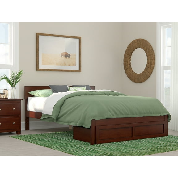 AFI Boston 14" Queen Wood Platform Bed Frame with Foot Drawer Storage, Walnut