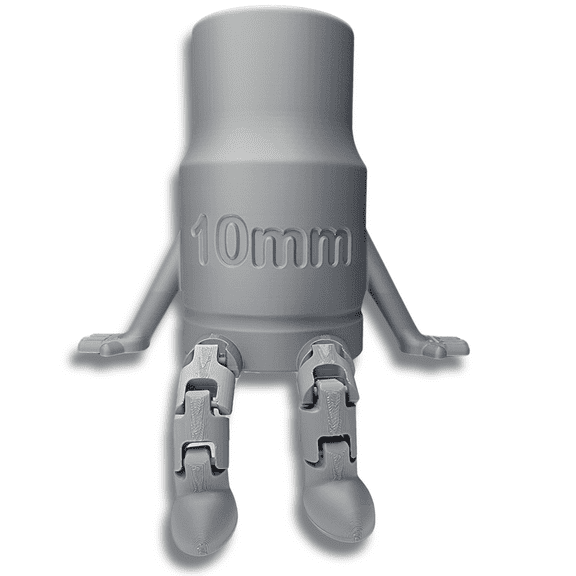 10mm Socket Buddy Figurine, Articulating Legs, 8" Tall, Silver