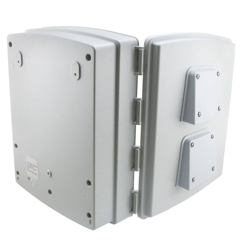 NavePoint 14x10x04 ABS Plastic Weatherproof Indoor/Outdoor IP24 NEMA 3R Enclosure, Hook & Loop Mounting, Fan & PoE outlets, Gray