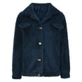 thumbnail image 6 of Aboser Womens Fuzzy Sherpa Jacket Coat Button Down Fleece Jackets Warm Long Sleeve Outerwear Trendy Lapel Cropped Coat Winter Thicken Jackets Dark Blue XL, 6 of 8