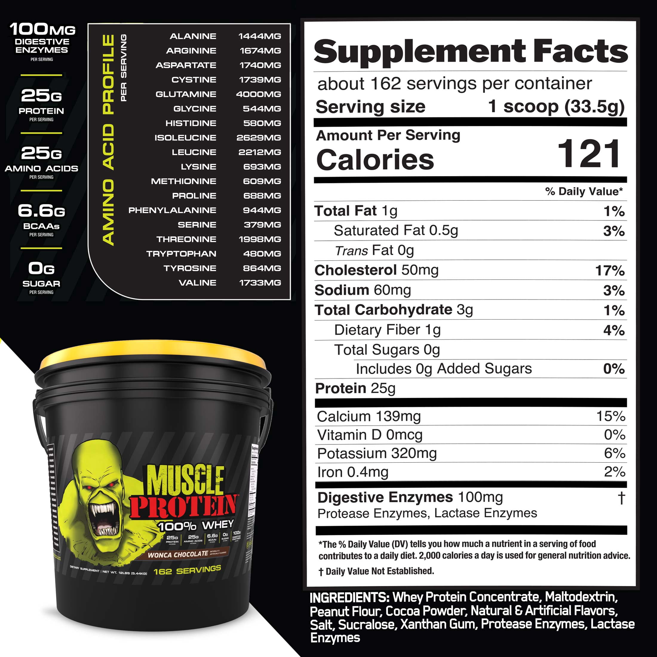 Goliath Labs Whey Protein Powder [12 lbs Bucket] Cookies n Cream, 25g Protein, 25g Amino Acids, 6.6g BCAAs per Serving, Diet & Sports Nutrition