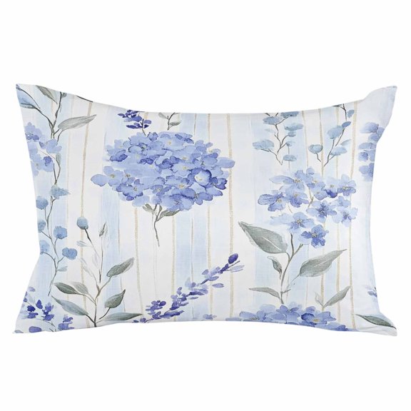 Hydrangea Leaves Throw Pillow Cover 20 x 26 Inch Decorative Pillow Cover Blue Striped Botanical Floral Lumbar Pillowcase Seasonal Rectangle Cushion Case for Couch Sofa Bed Living Room