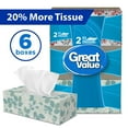 thumbnail image 1 of Great Value, Facial Tissues, 6 Flat Boxes, 126 Tissues per Box, 1 of 9