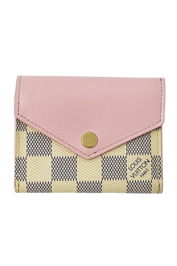 Pre-Owned Louis Vuitton Damier Azur Tri-fold Wallet for Women, Portefeuille Zoe Rose Ballerine...