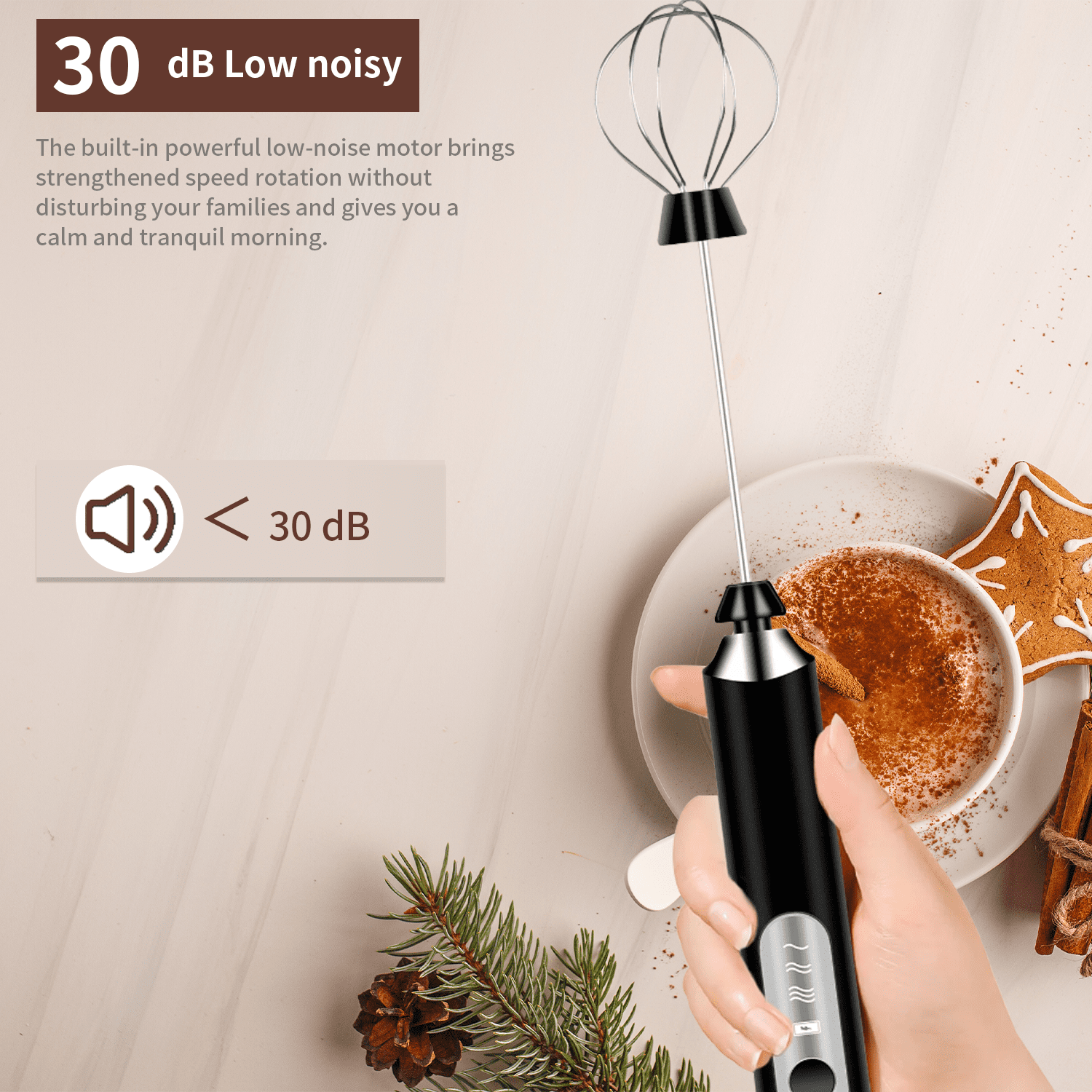 Quanmin Rechargeable Milk Frother Wand Ultra Fast Handheld Drink Mixer Electric Whisk Foam Maker for Coffee, Egg, Lattes, Cappuccino, Matcha, Hot Chocolate,Black