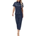 thumbnail image 6 of Ashirexll Pajamas for Women Set, Two Piece Sets for Women, Solid Color Ice Silk Satin Short Sleeve Top and Pant Home Set, 6 of 6