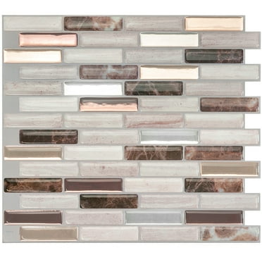 Smart Tiles - 3D Adhesive Peel and Stick Backsplash Tile, Beige & Gray - 4-Pack 10.2" x 9"