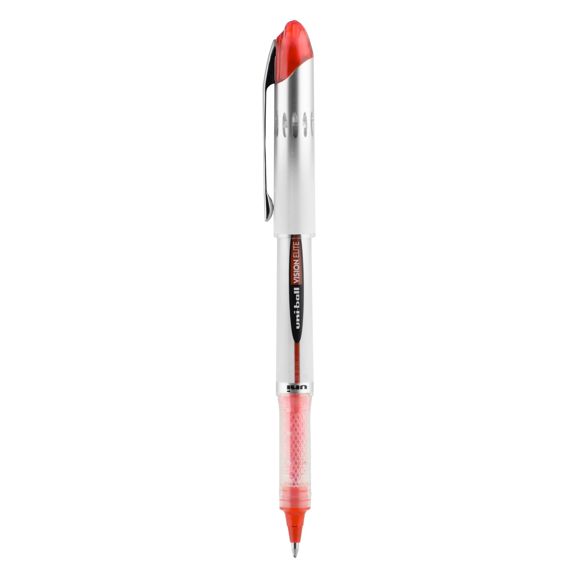 uni-ball® Vision™ Elite™ Liquid Ink Rollerball Pens, Bold Point, 0.8 mm, White Barrel, Red Ink, Pack Of 12