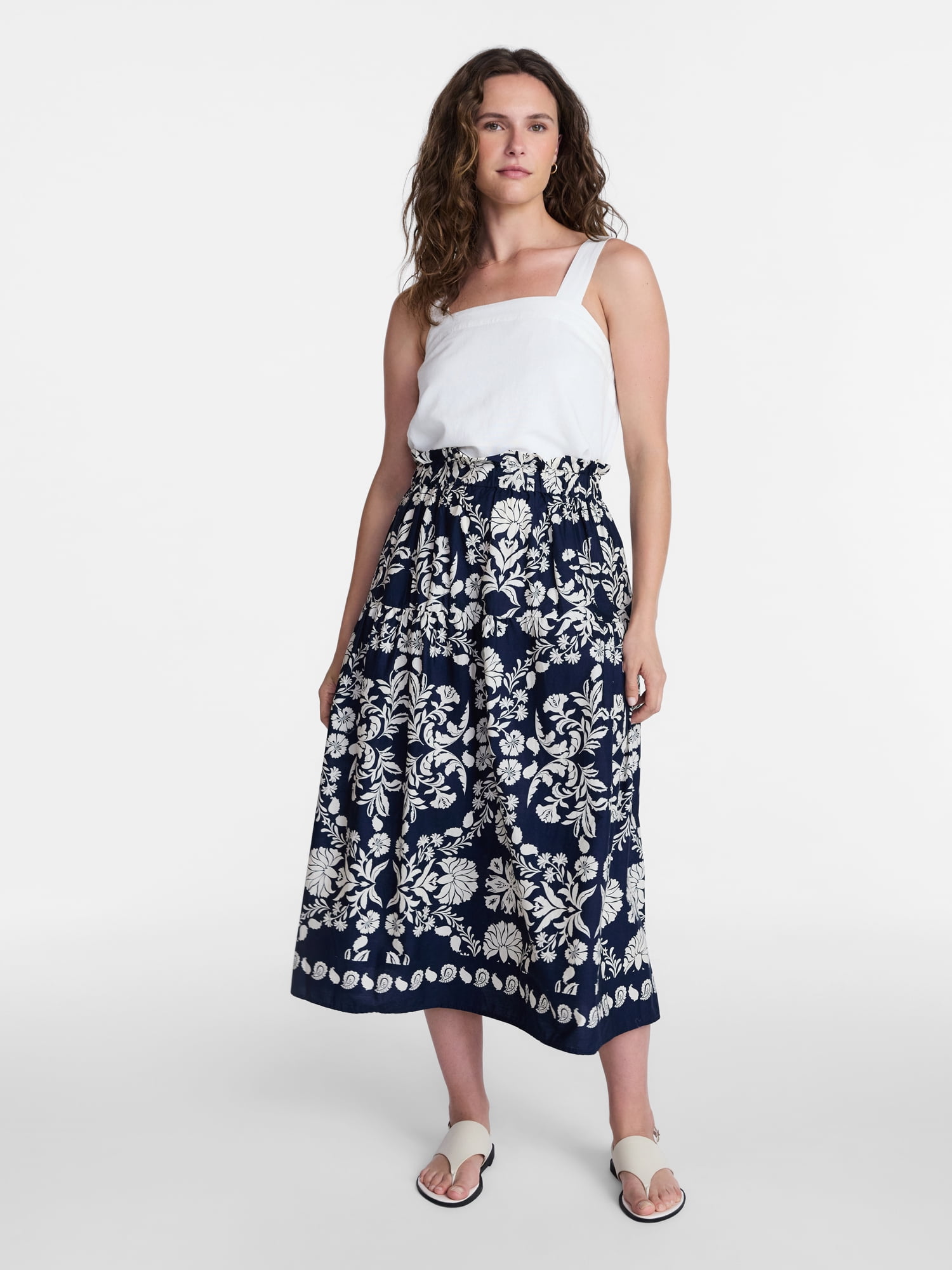 Time and Tru Women’s Tiered Cotton Maxi Skirt, Sizes XS-XXXL