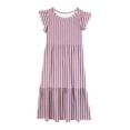 thumbnail image 5 of AJTQTH Stylish Sundress for Girls Kids Cute Striped Round Neck Flutter Sleeve Tunic Gowns Tiered Flowy Maxi Dress Casual Outfits for Summer Party Travel Pink 10 Years, 5 of 5