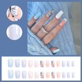 thumbnail image 4 of 24 Pcs French Tip Press on Nails Medium Square Fake Nails White and Blue False Nails with Spring and Summer Butterfly Design Full Cover Glossy Artificial Nails Acrylic Stick on Nails for Women Girls, 4 of 4