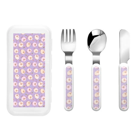 

Cauagu Sheeps Print 3-Pieces Toddler Cutlery Set Kids Silverware Set with Spoons Forks & Knife Stainless Steel Utensils for Kids Dishwasher Safe