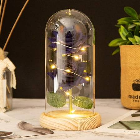 

Djadtgl Eternal Flower Simulation Rose Glass Cover Decoration LED Creative Night Light Gift For Girlfriend On Valentine s Day