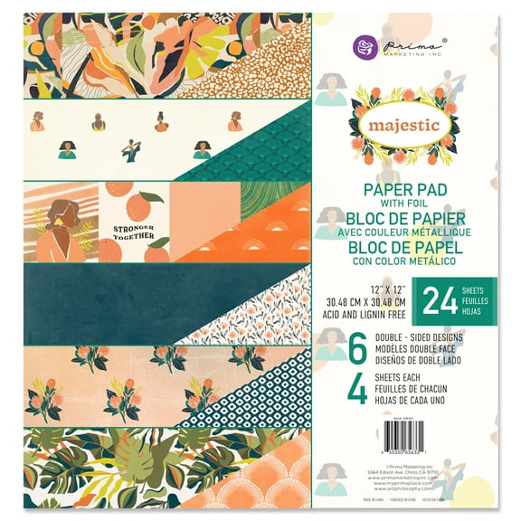 Prima Marketing Double-Sided Paper Pad 12"X12" 24/Pkg-Majestic, 6 Foiled Designs/4 Each