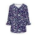 thumbnail image 5 of Utoimkio Tunic Tops for Women Plus Size 3/4 Sleeve Floral Print Shirts Crewneck Pleated Pullover Tee Blouses for Women, 5 of 5