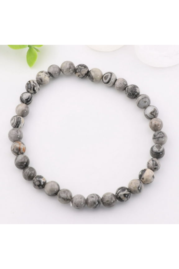 Natural Map Stone/Picasso Jasper Bracelet - Metal Free, 6mm - Jasperite, Picasso Marble | Stone Beads Bracelet | Focus on Heart Chakra | Stunning Gem Patterns Tones | Experience the tranquil