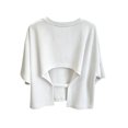 thumbnail image 2 of Karymi Womens T Shirts Solid Crew Neck Short Sleeve T-Shirt, Back Cutout Split Design Loose Cropped Casual Tee, Basic Top Summer Tops, 2 of 5