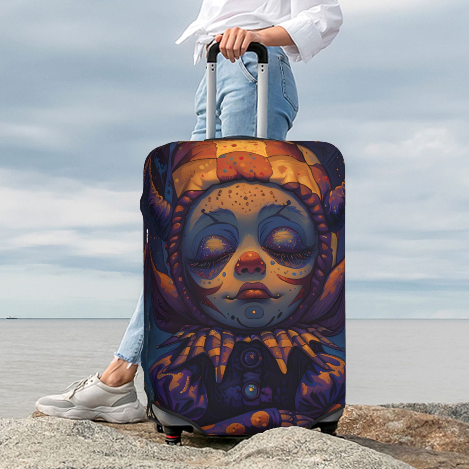 Vsdgher Dreamy Jester Under Stars Luggage Cover Suitcase Cover Protector Anti-scratch Suitcase cover Fits 18-32 Inch Luggage(No luggage included)-Large