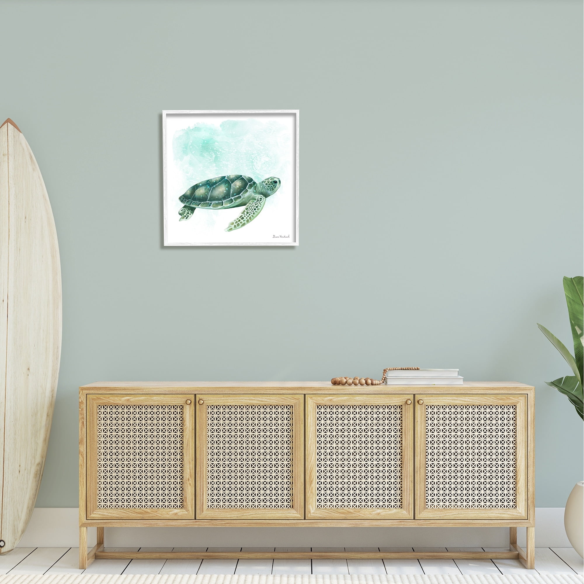 Stupell Industries Speckled Green Sea Turtle Marine Life Painting Graphic Art White Framed Art Print Wall Art, Design by Diane Neukirch