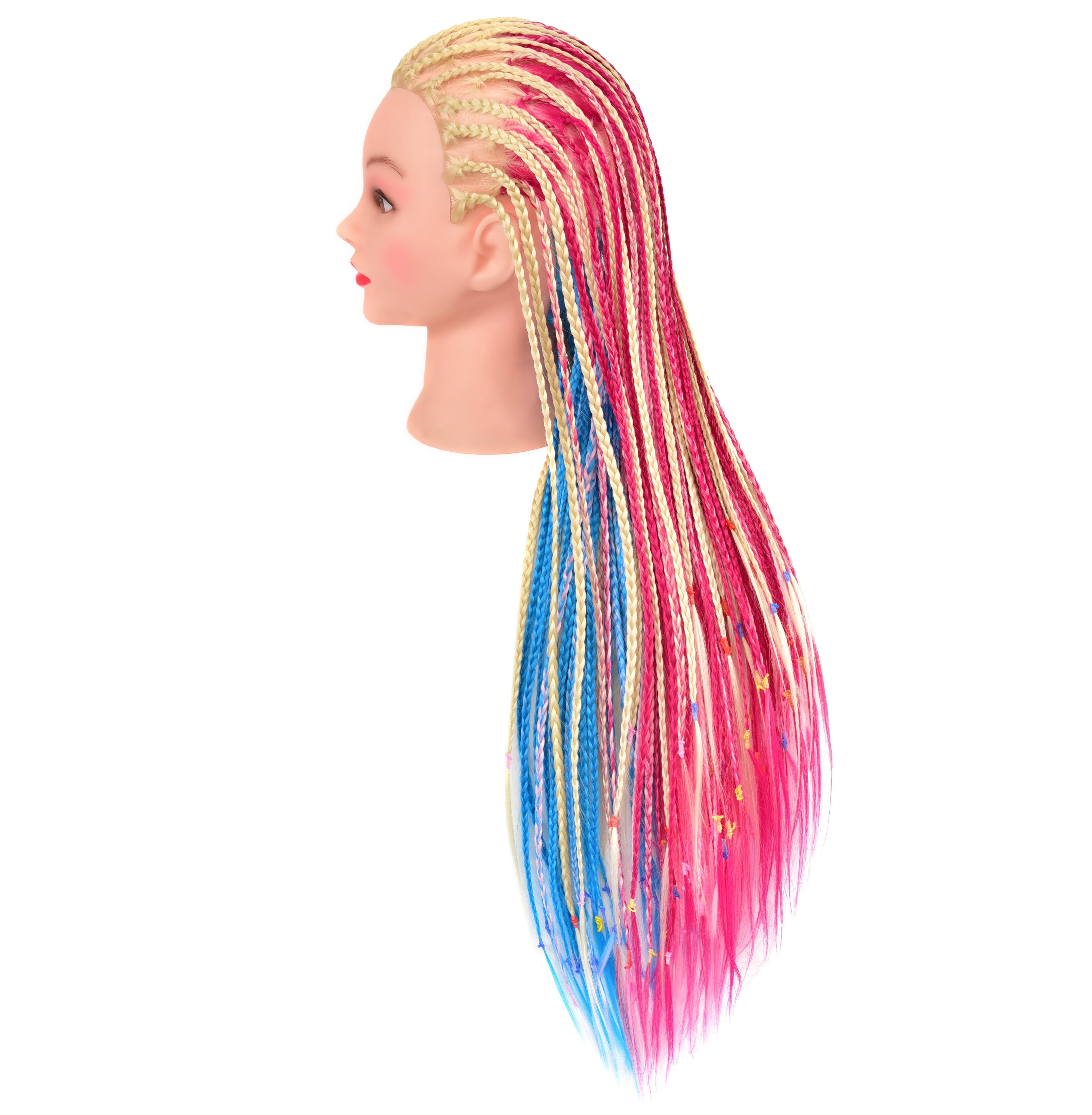 RYHAIR 35 inches Multicolor Long Synthetic Hair Mannequin Head for Practice Braiding Styling Updos Cosmetology Barber Training Display with Stand