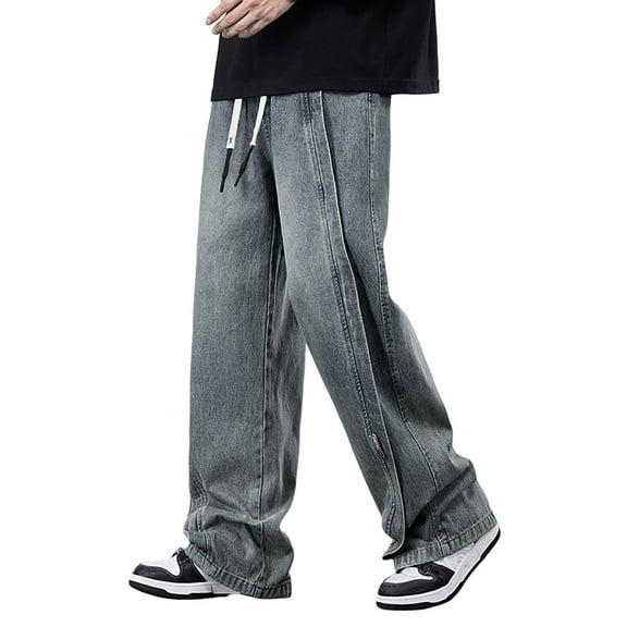 Youmylove Baggy Jeans For Men Stylish Spring Fall Casual Wide Leg Pants Stretch Jeans Drawstring Comfort Flex Waist Denim Pants Versatile Mens Jean
