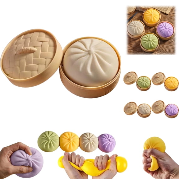Dumpling Squishy, Mystery Squishy Dumpling Box, Fidget Toys Adults & Teens, Easter Basket Stuffers, Stocking Stuffers, Sensory Stress Ball Squeeze Toys for Stress Relief (White)