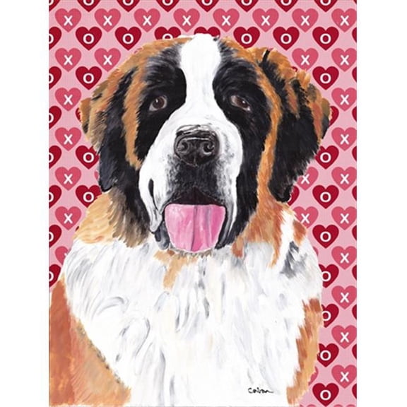 40 x 40 In. Saint Bernard Hearts Love And Valentines Day Portrait Flag Canvas, House Size