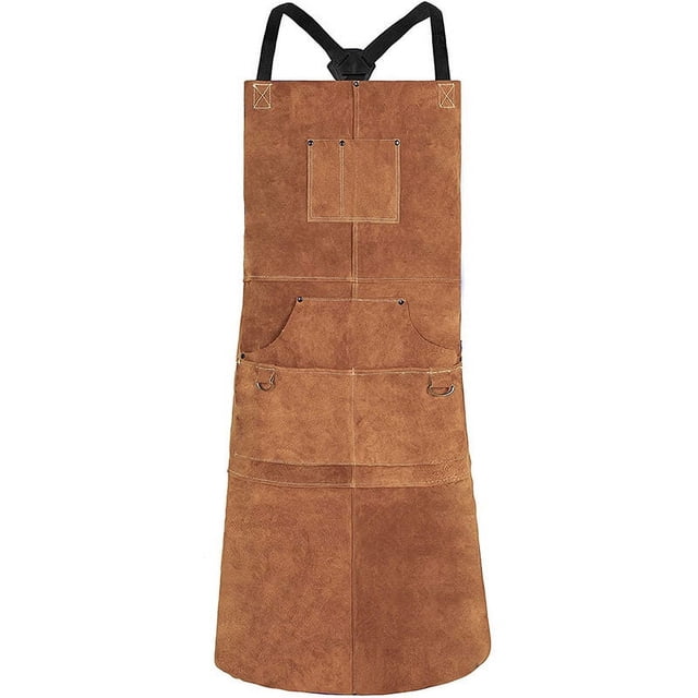 Delantal de Soldadura de Cuero para Hombres Profesionales, Delantal de Trabajo Resistente al Calor, Delantal de Cuero de Vacuno Resistente, Perfecto para Herrero, Bricolaje, Soldador, Carpintero 1 Pi