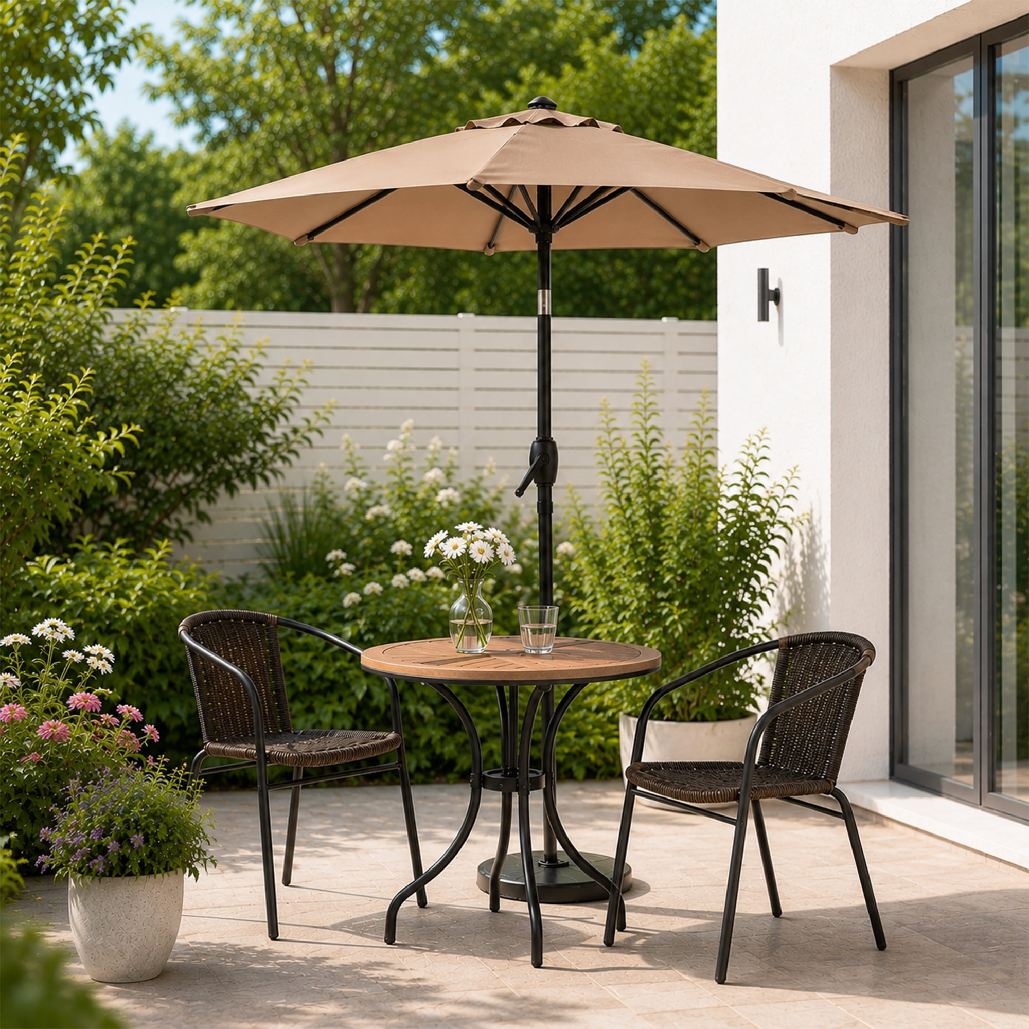 Leumius 10FT Patio Umbrella,Outdoor Market Yard Umbrella, Sun Shade Umbrella with Push Button Tilt and Crank Mechanism for Garden, Deck, Pool and Backyard, Not Include Umbrella Base,Brown